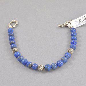 NWT JAI John Hardy Sterling Silver Carved Floral Lapis Bead Bracelet Large